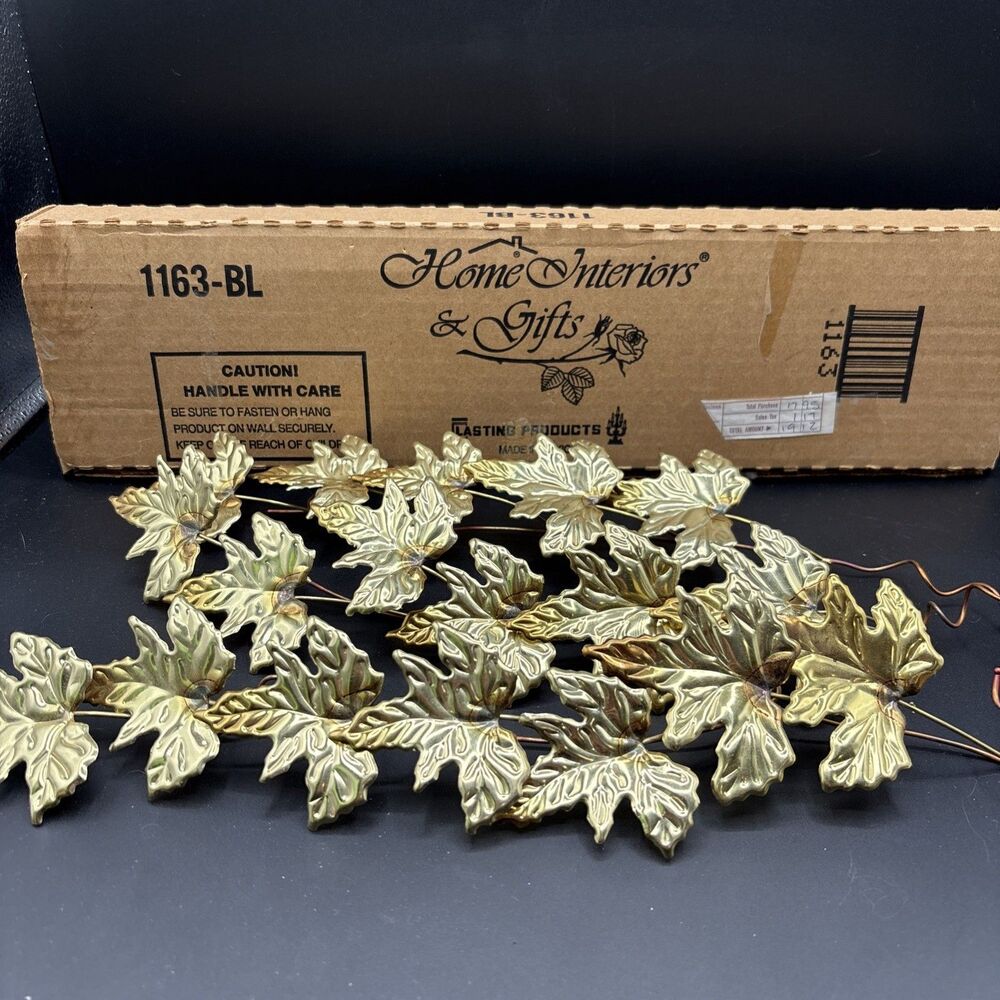 HOME INTERIORS & GIFTS BRASS LEAVES #1163 BL SET OF 3 WALL DECOR VINTAGE NIOB